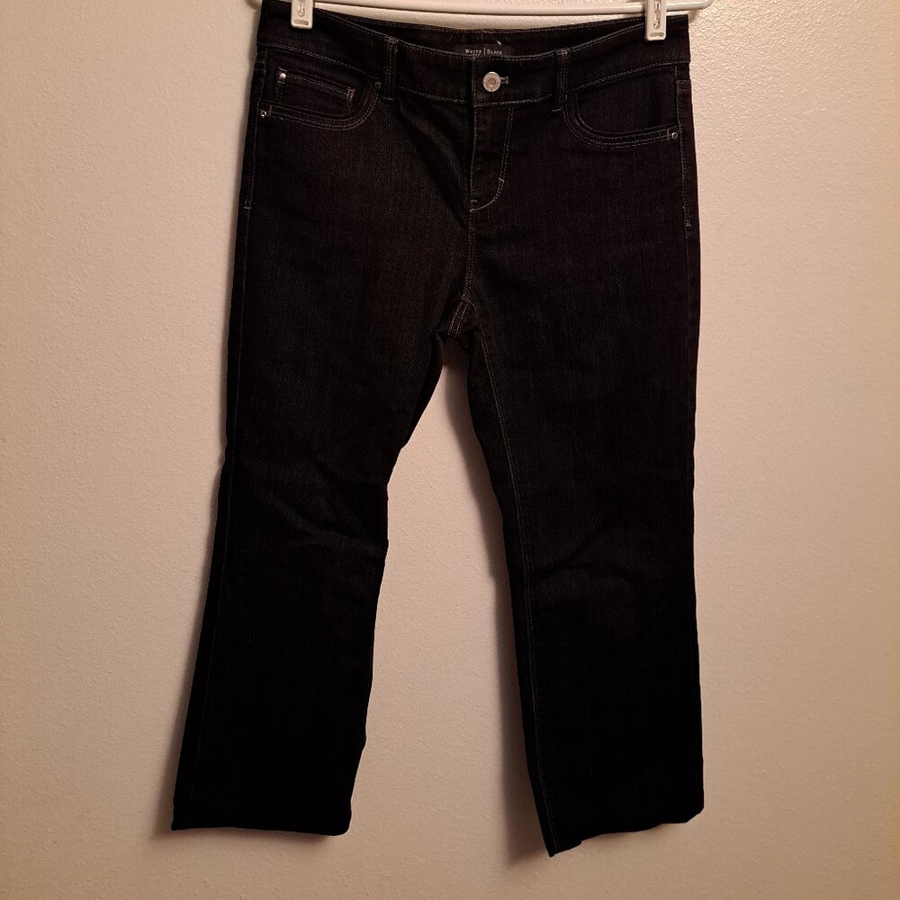 White House Black Market Feel Beaut Cropped Boot Leg Jeans W/Rhinestone Pockets - Picture 4 of 10